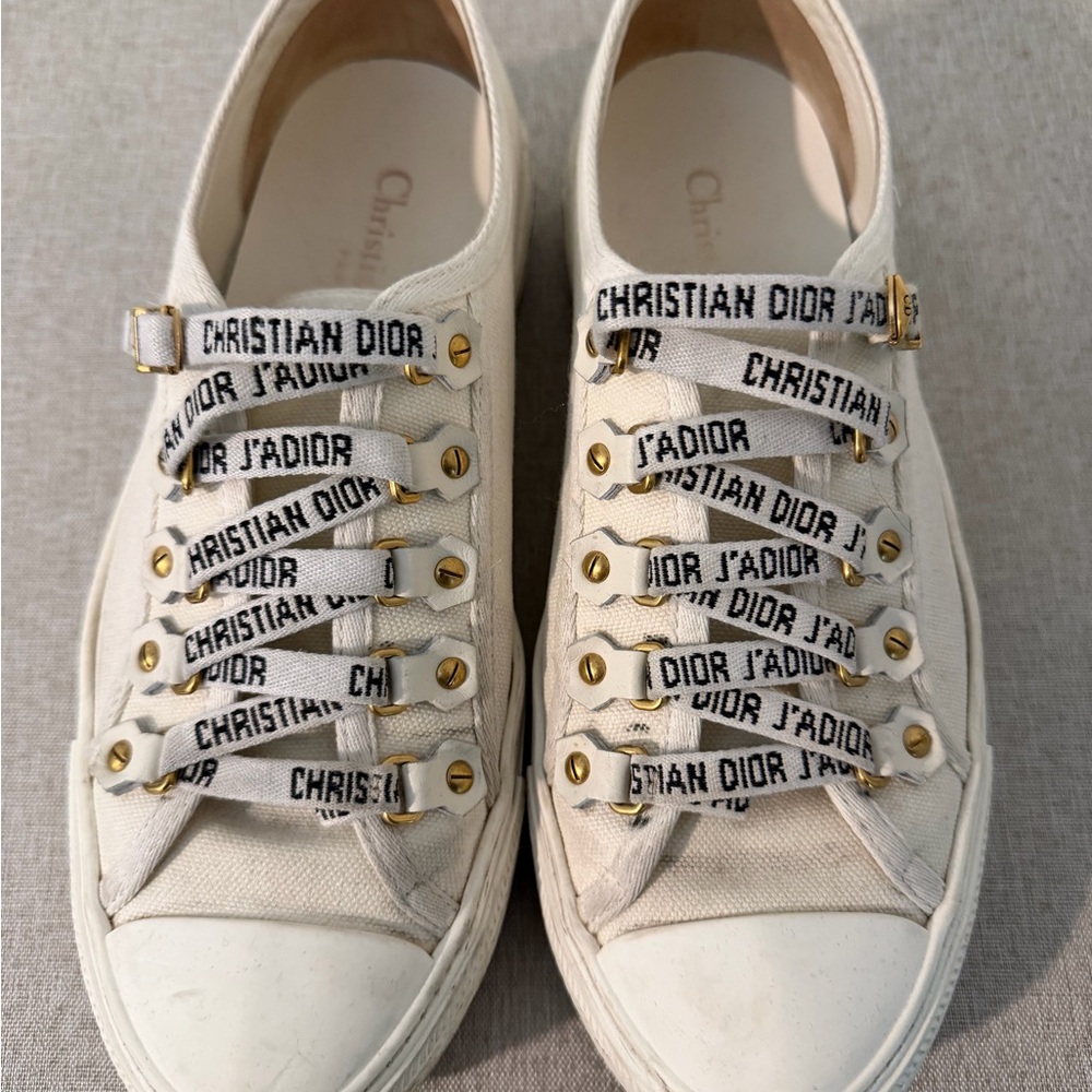 Christian Dior Walk”n Dior Low Top Sneakers in White with Gold Accents